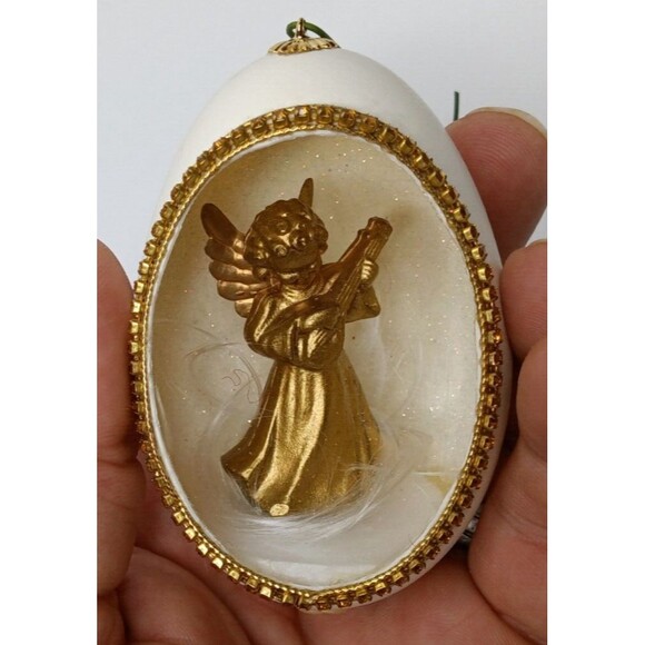 Christmas Egg Beautiful Golden Angel Ornament Holiday Tree Decoration Vintage - Picture 5 of 9